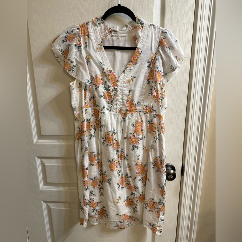 MELISSA NEPTON White Midi Dress with Peach Floral Print sz M